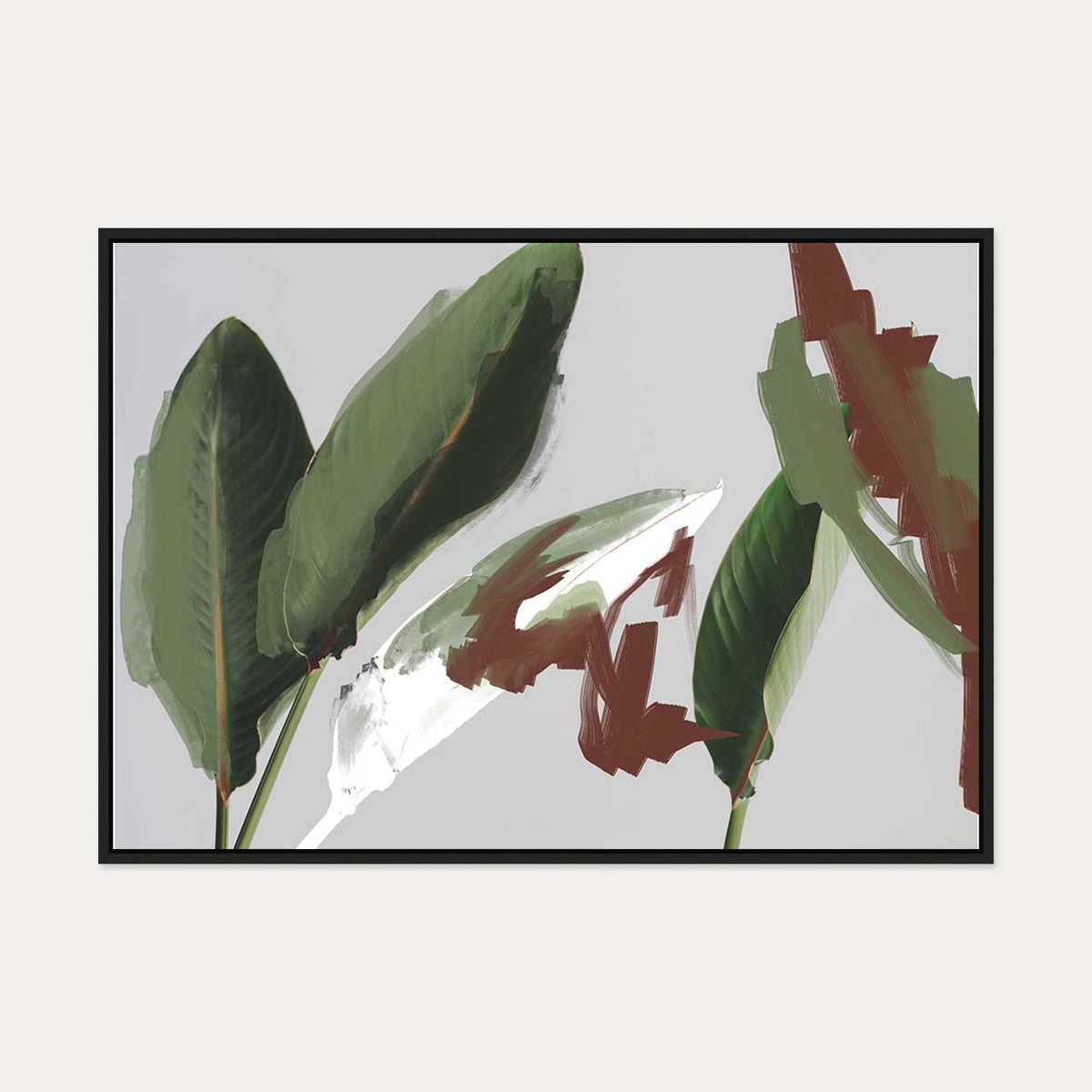 Abstract Botanical Leaves Canvas Art — 70 x 100 cm — Black Frame