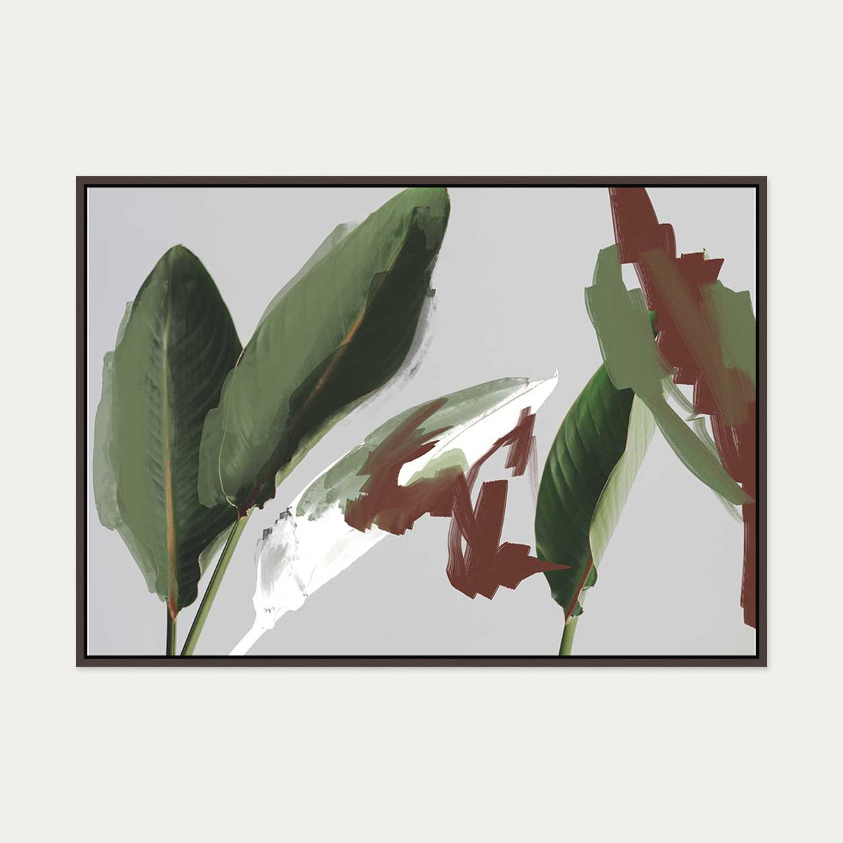 Abstract Botanical Leaves Canvas Art — 70 x 100 cm — Brown Frame