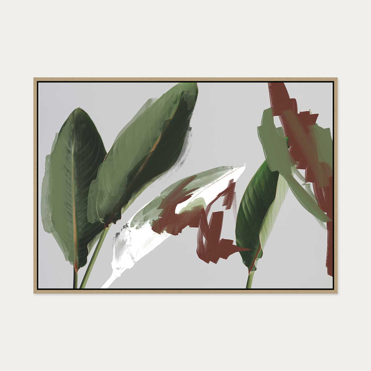 Abstract Botanical Leaves Canvas Art — 70 x 100 cm — Oak Frame