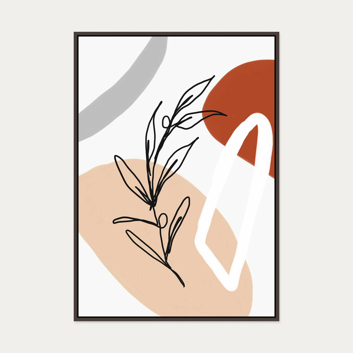 Abstract Botanical Shapes Canvas Art — 70 x 100 cm — Brown Frame