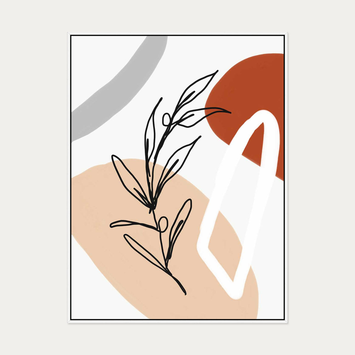 Abstract Botanical Shapes Canvas Art — 90 x 120 cm — White Frame
