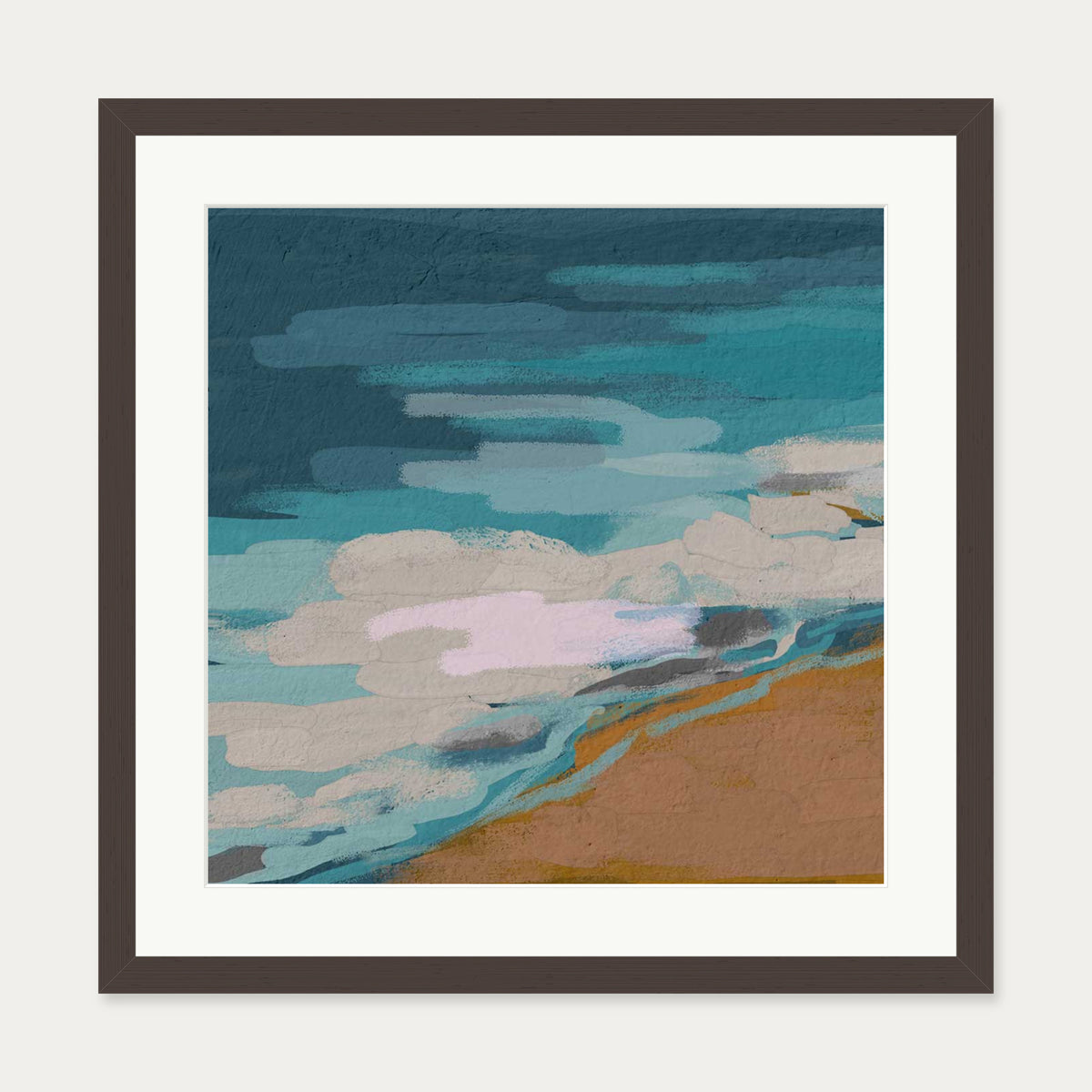Abstract Breeze II Art Print — 50 x 50 cm — Brown Frame