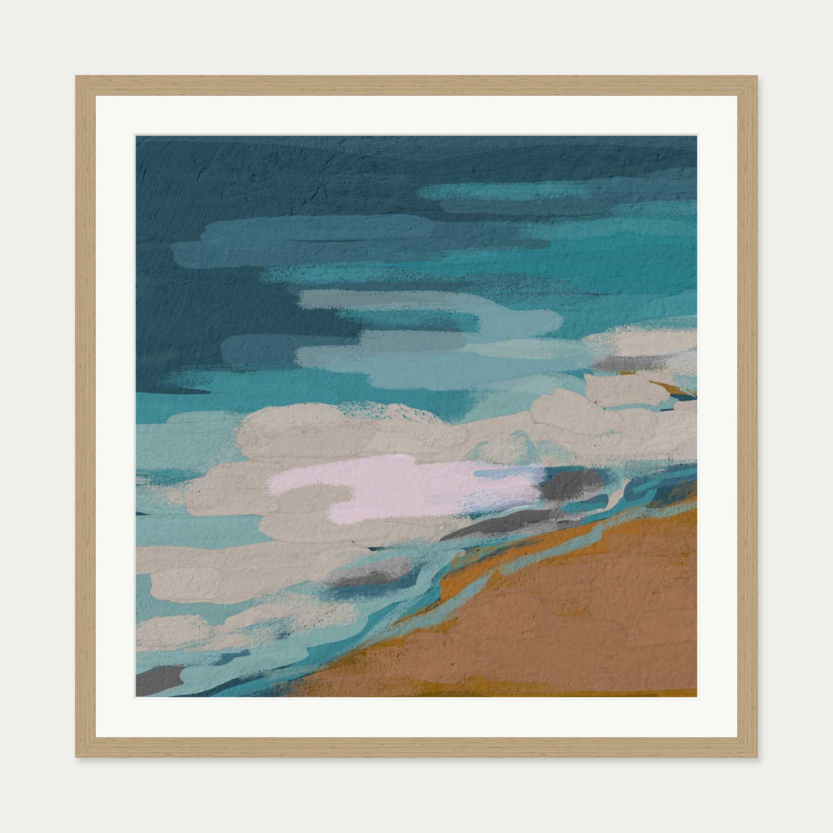 Abstract Breeze II Art Print — 70 x 70 cm — Oak Frame