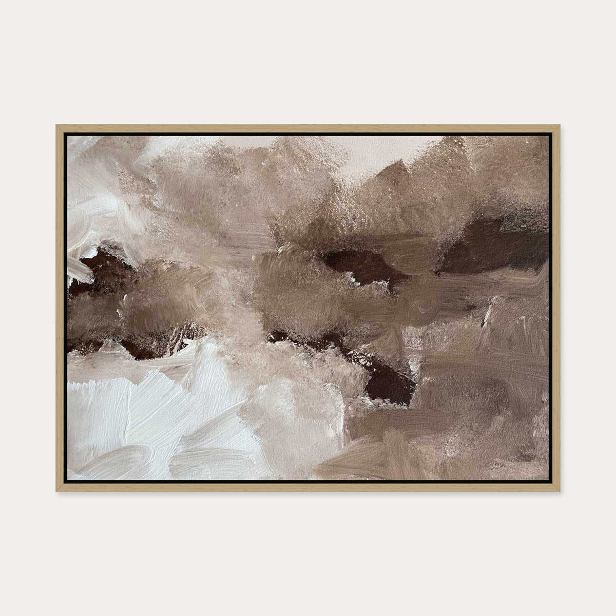 Abstract Brown Shapes Canvas Art — 50 x 70 cm — Oak Frame