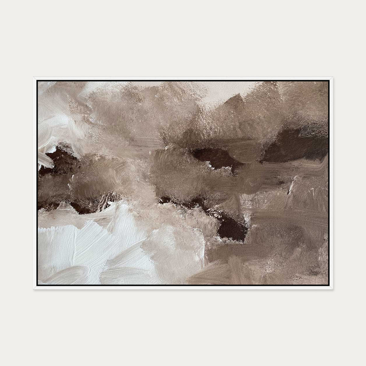 Abstract Brown Shapes Canvas Art — 70 x 100 cm — White Frame