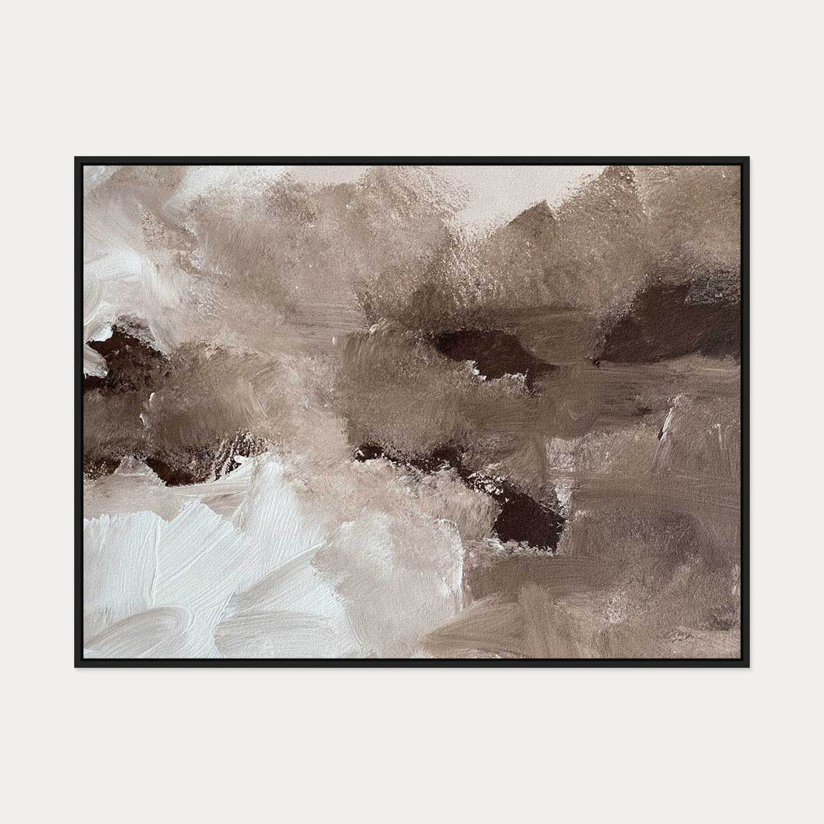 Abstract Brown Shapes Canvas Art — 90 x 120 cm — Black Frame