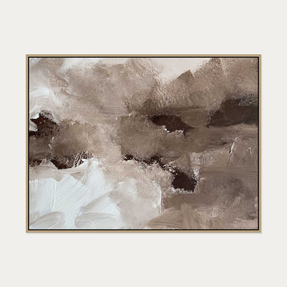 Abstract Brown Shapes Canvas Art — 90 x 120 cm — Oak Frame