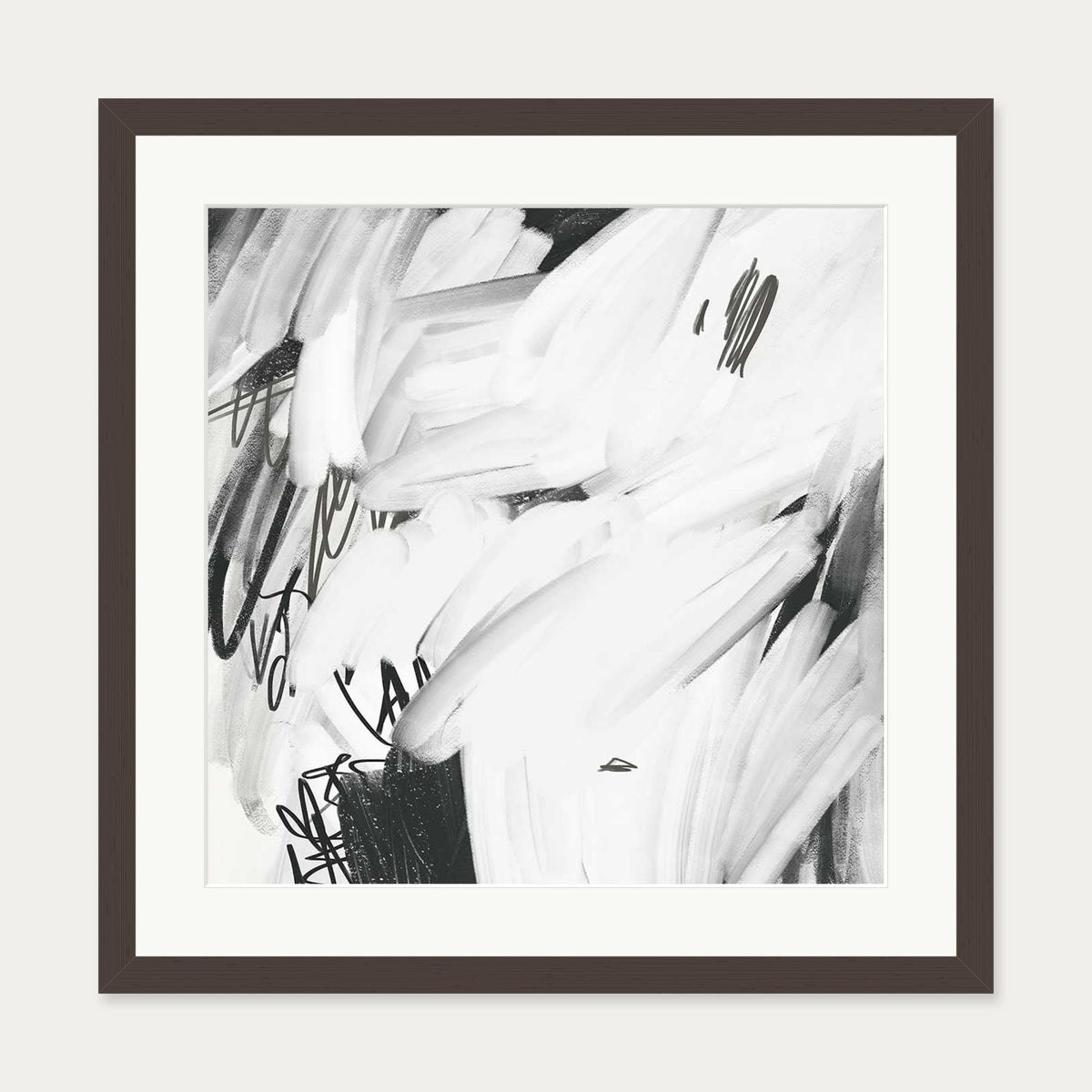 Abstract Brushed Square Art Print — 50 x 50 cm — Brown Frame