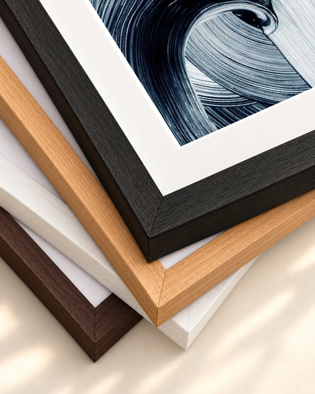 Abstract Brushstrokes II Art Print — framed print corner with 5 cm mount and bevel
