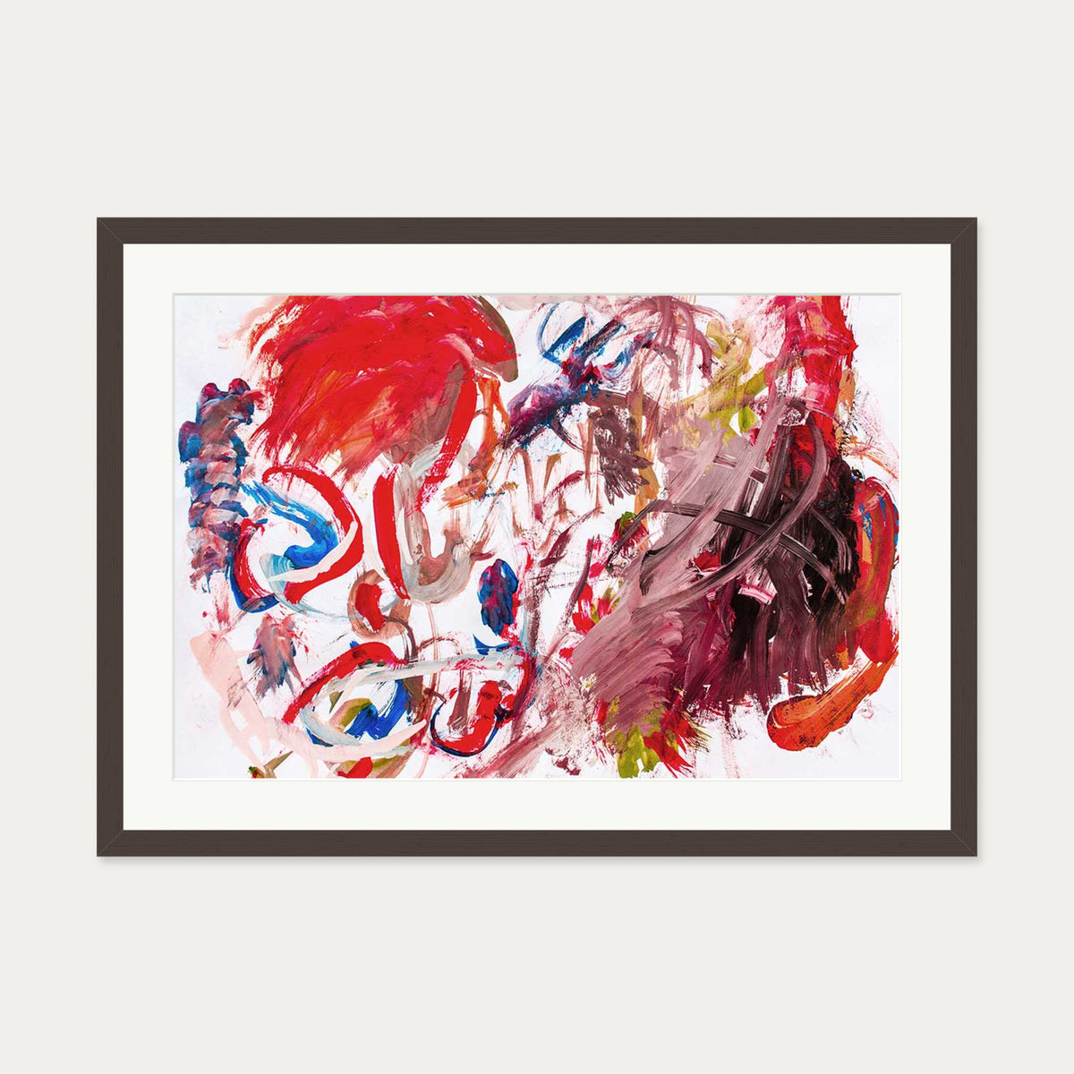 Abstract Brushstrokes II Wall Art Print — 50 x 70 cm — Brown Frame