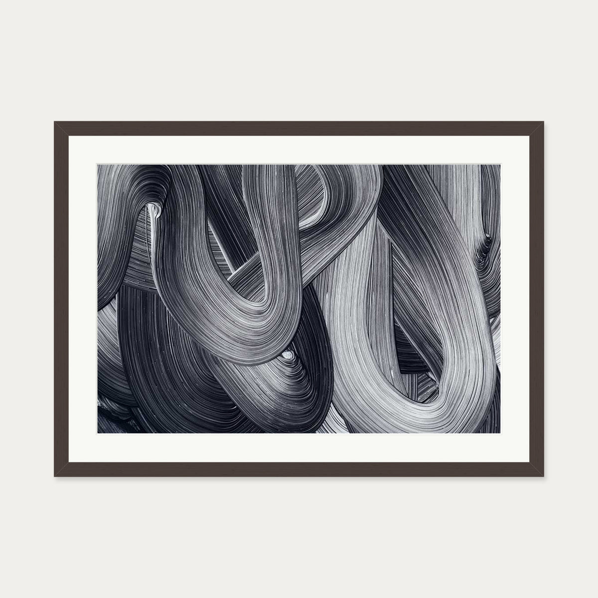 Abstract Brushstrokes III Art Print — 50 x 70 cm — Brown Frame