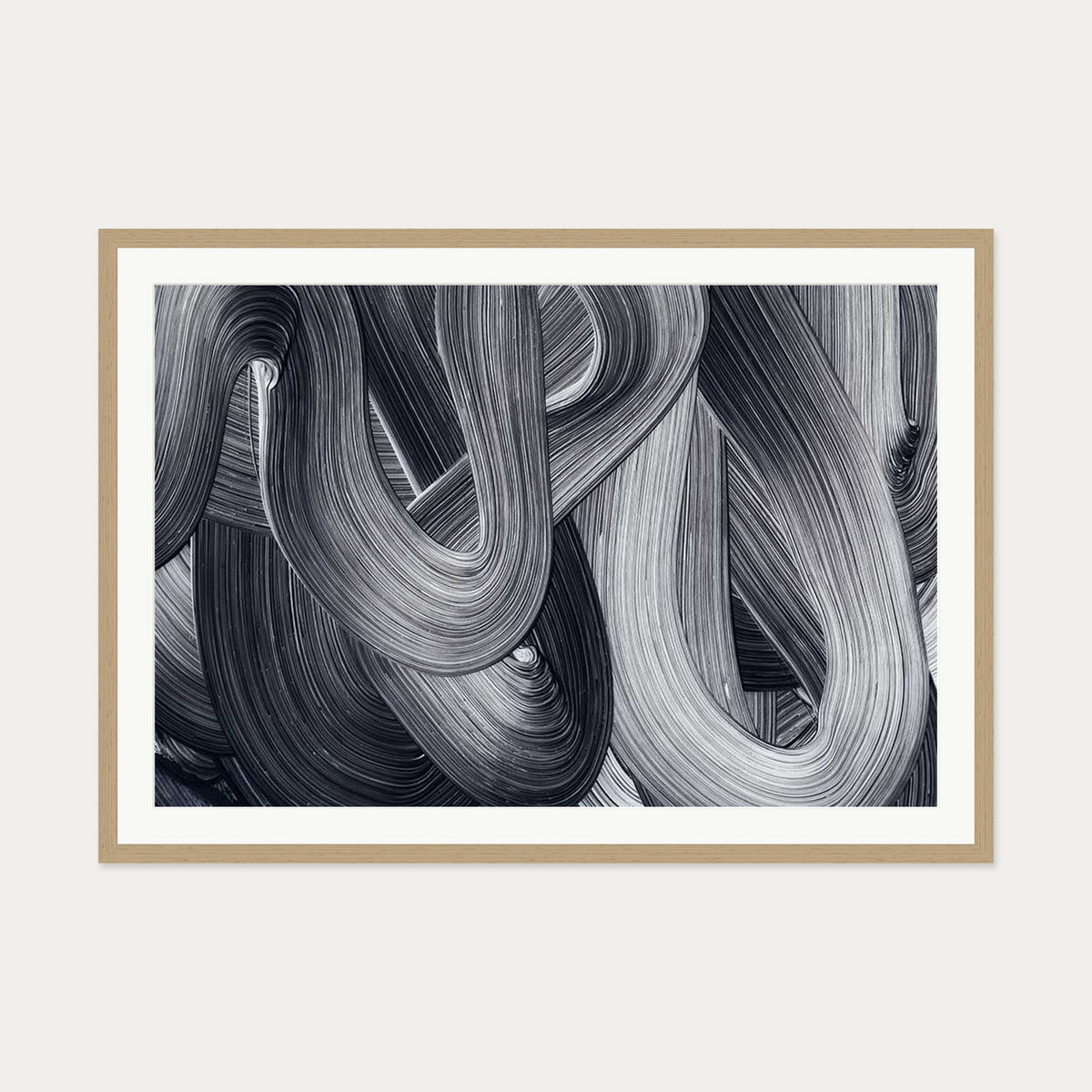 Abstract Brushstrokes III Art Print — 70 x 100 cm — Oak Frame