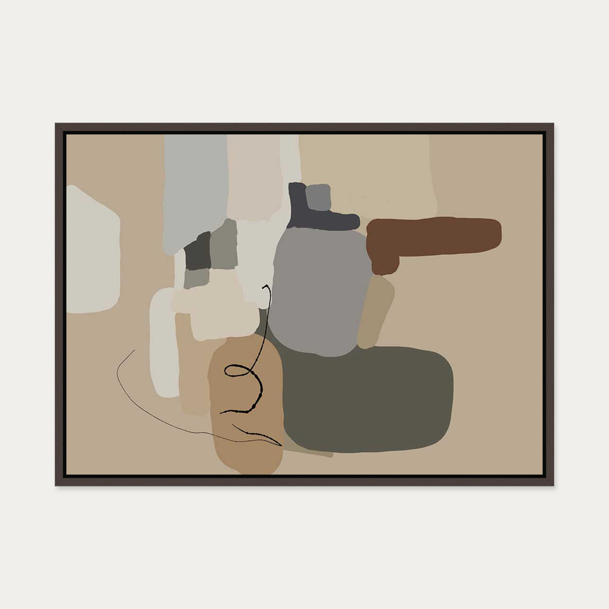 Abstract City Canvas Art — 50 x 70 cm — Brown Frame