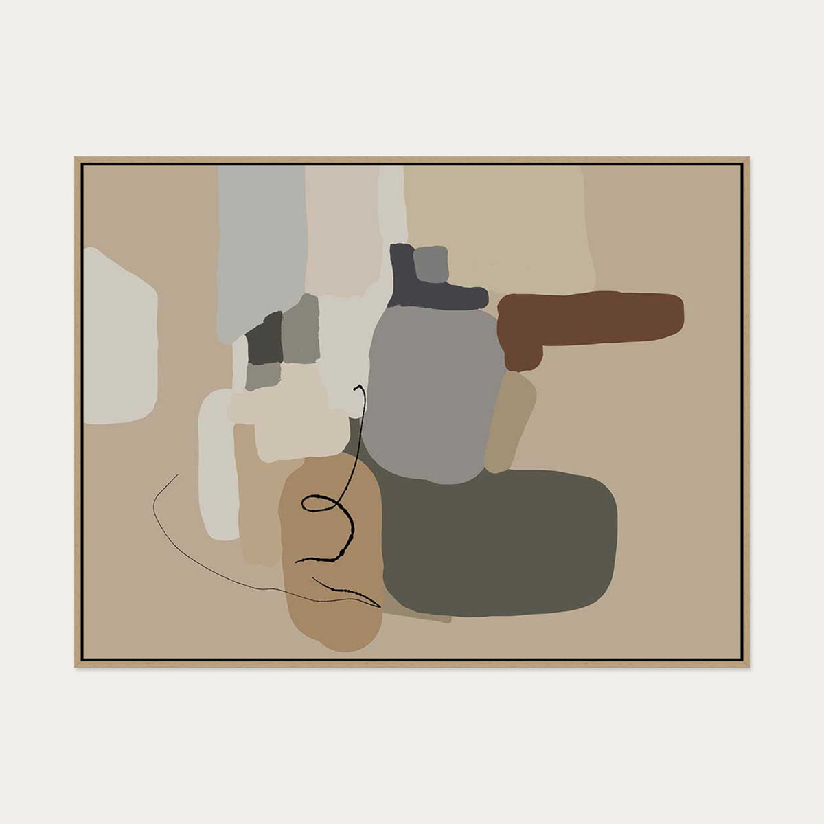 Abstract City Canvas Art — 90 x 120 cm — Oak Frame