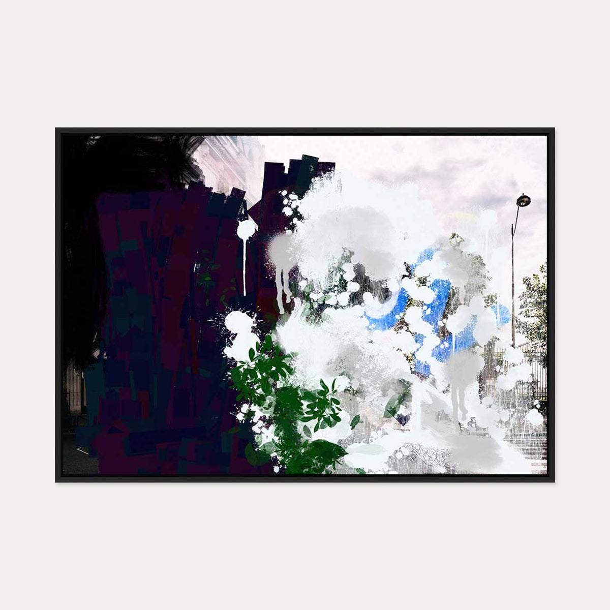 Abstract City Park Canvas Art — 70 x 100 cm — Black Frame