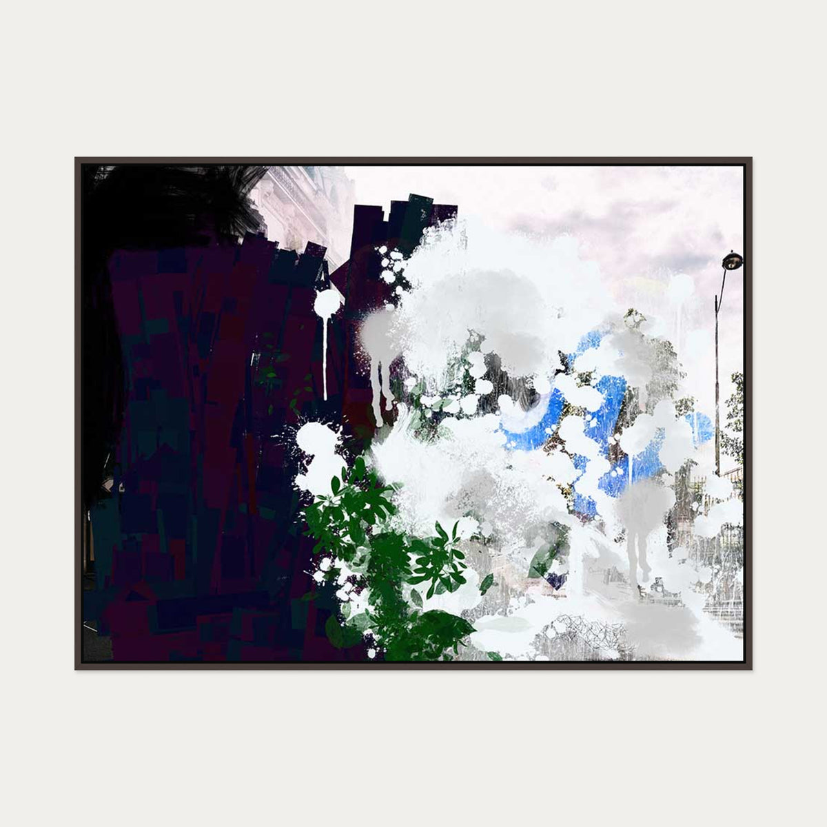 Abstract City Park Canvas Art — 90 x 120 cm — Brown Frame