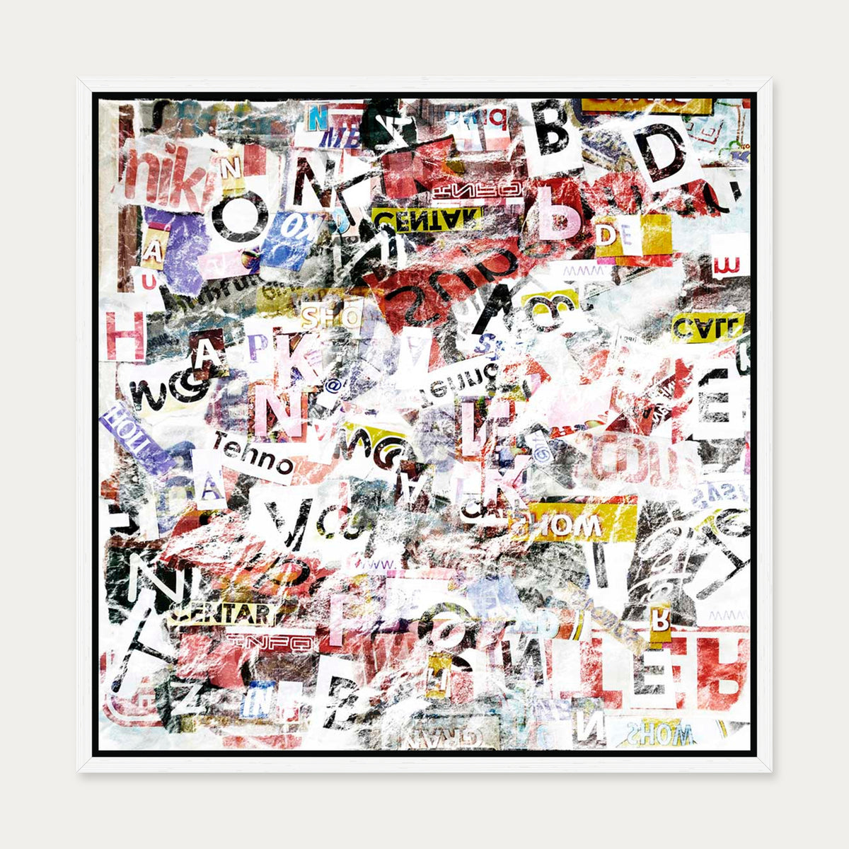 Abstract Collage Canvas Art — 50 x 50 cm — White Frame