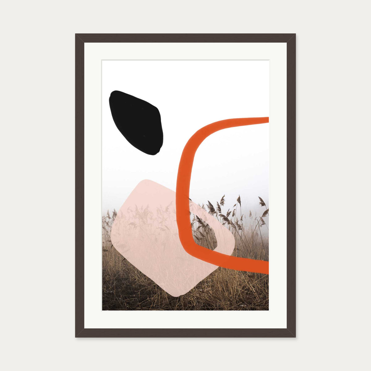 Abstract Field With Colours 2 Art Print — 50 x 70 cm — Brown Frame