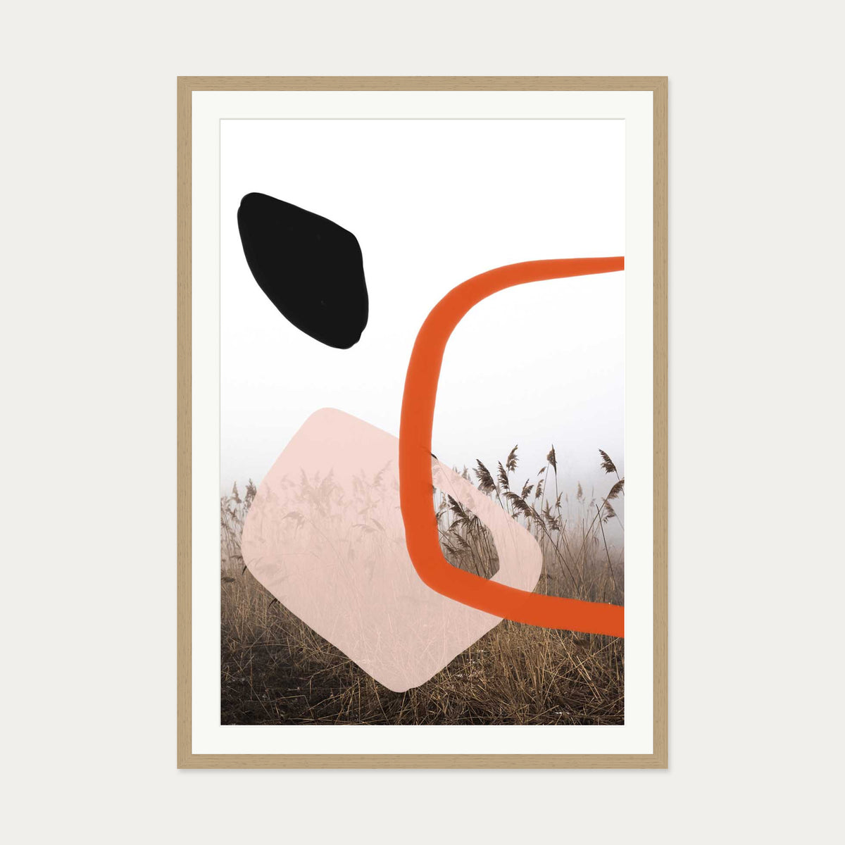 Abstract Field With Colours 2 Art Print — 70 x 100 cm — Oak Frame