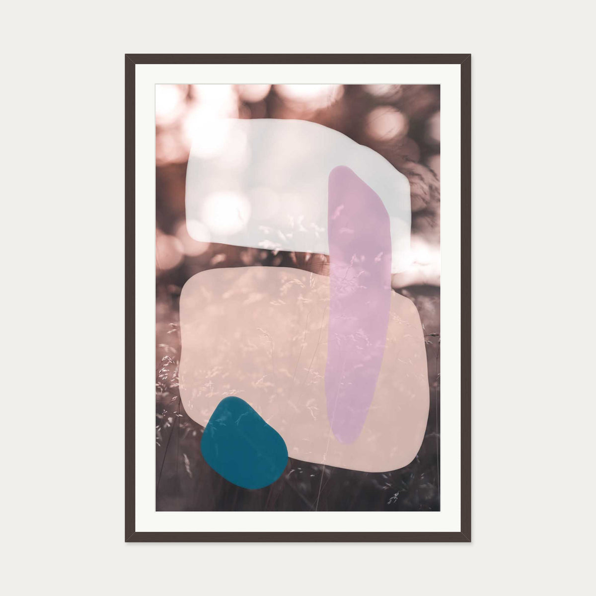 Abstract Field With Colours Art Print — 70 x 100 cm — Brown Frame