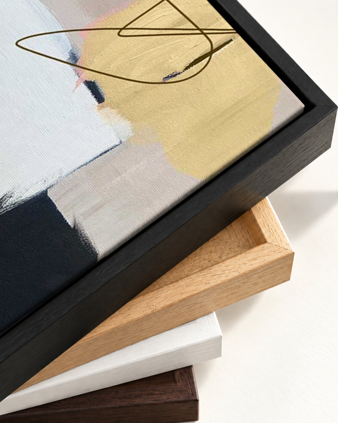 Abstract Gold Shapes Canvas Art — framed canvas corner and wrapped canvas detail
