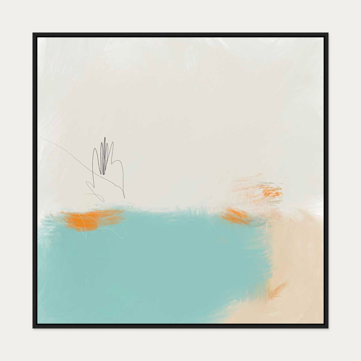 Abstract Harbour Canvas Art — 100 x 100 cm — Black Frame