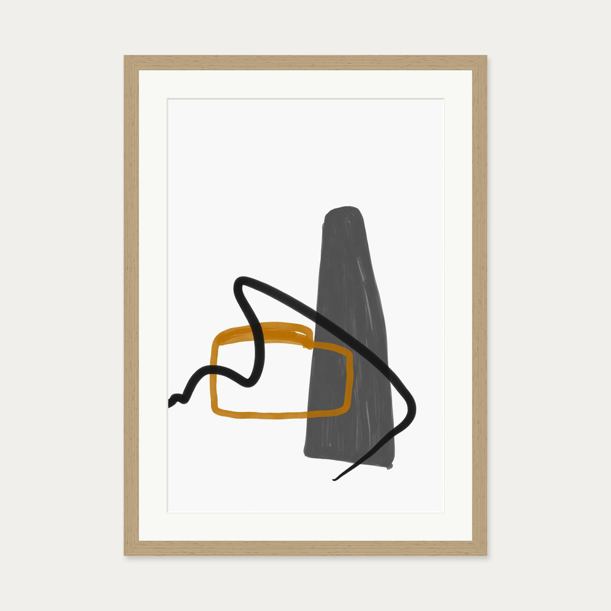 Abstract Illustration And Lines Art Print — 50 x 70 cm — Oak Frame