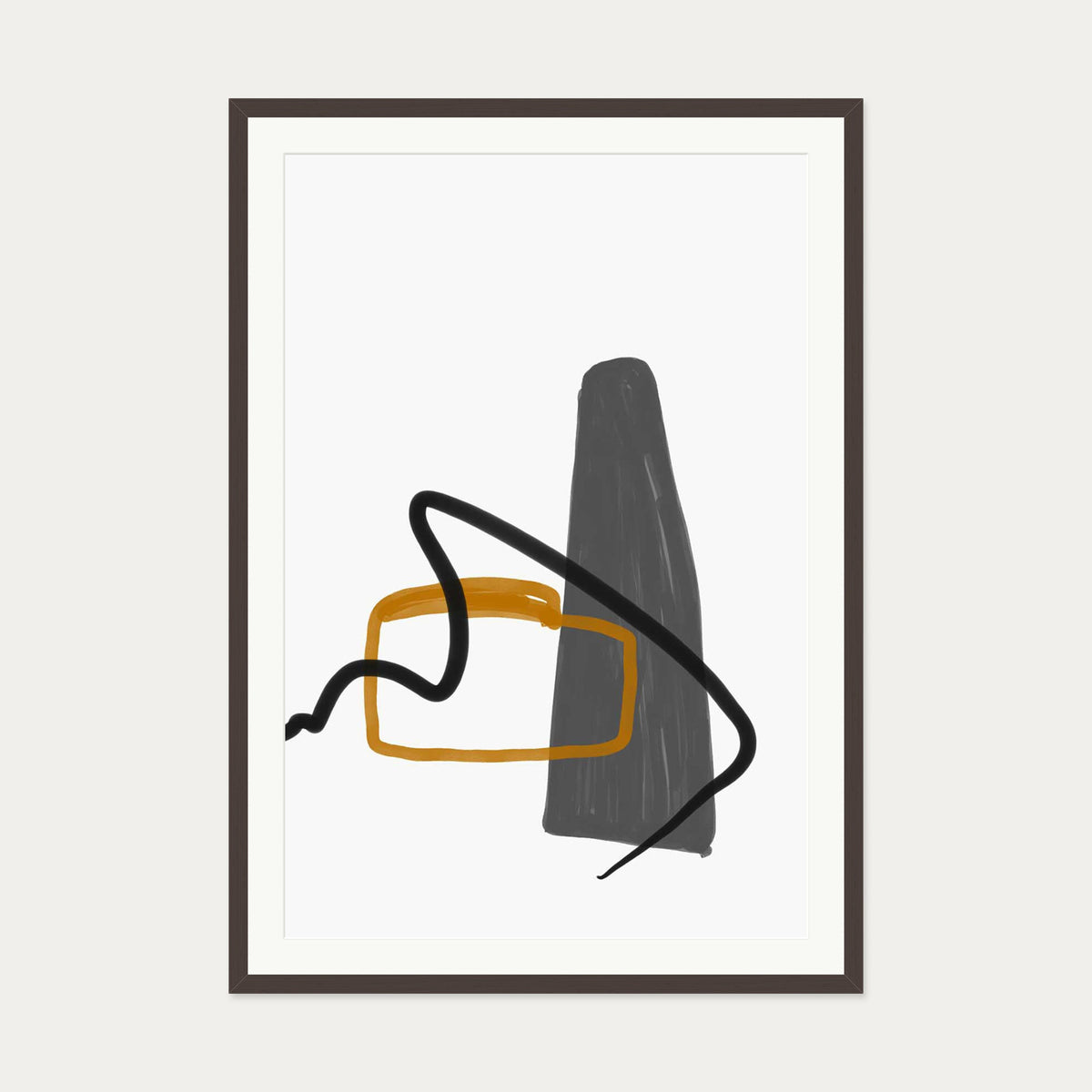 Abstract Illustration And Lines Art Print — 70 x 100 cm — Brown Frame