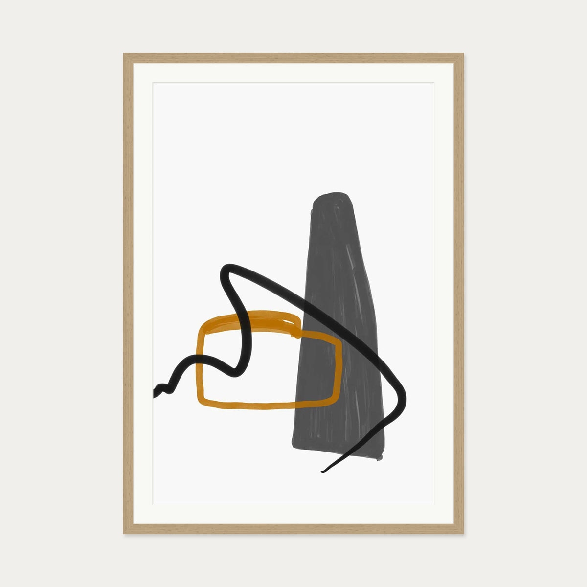 Abstract Illustration And Lines Art Print — 70 x 100 cm — Oak Frame