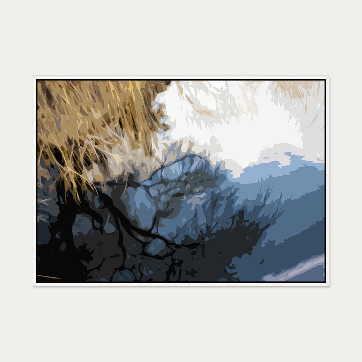 Abstract Landscape Reflection Canvas Art — 70 x 100 cm — White Frame