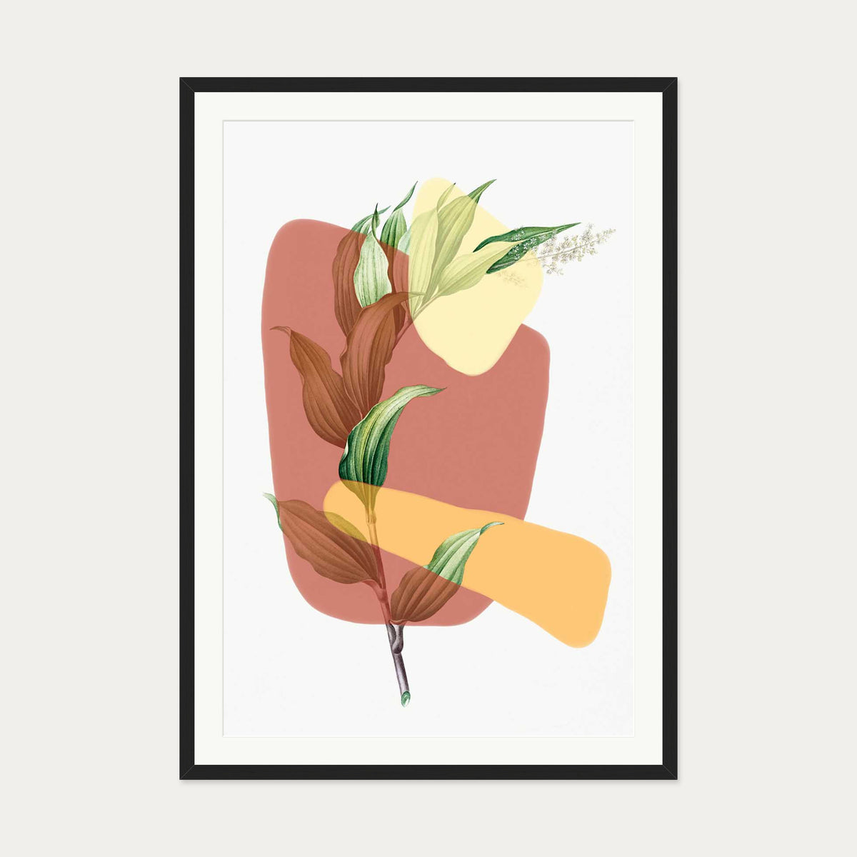 Abstract Leaf Illustration Art Print — 70 x 100 cm — Black Frame