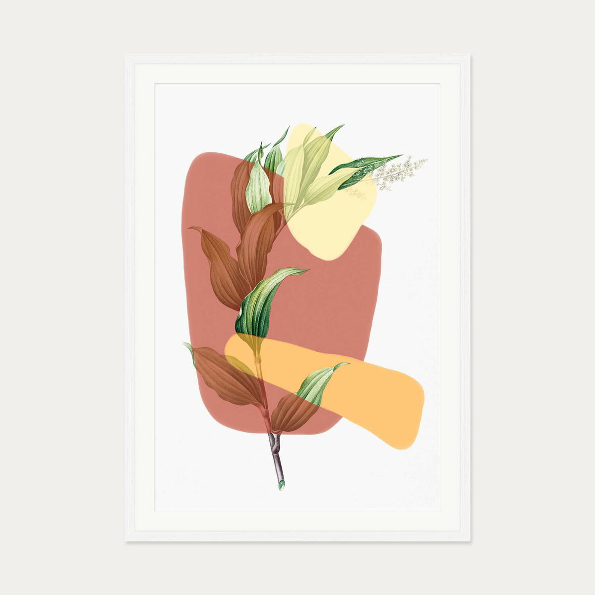 Abstract Leaf Illustration Art Print — 70 x 100 cm — White Frame