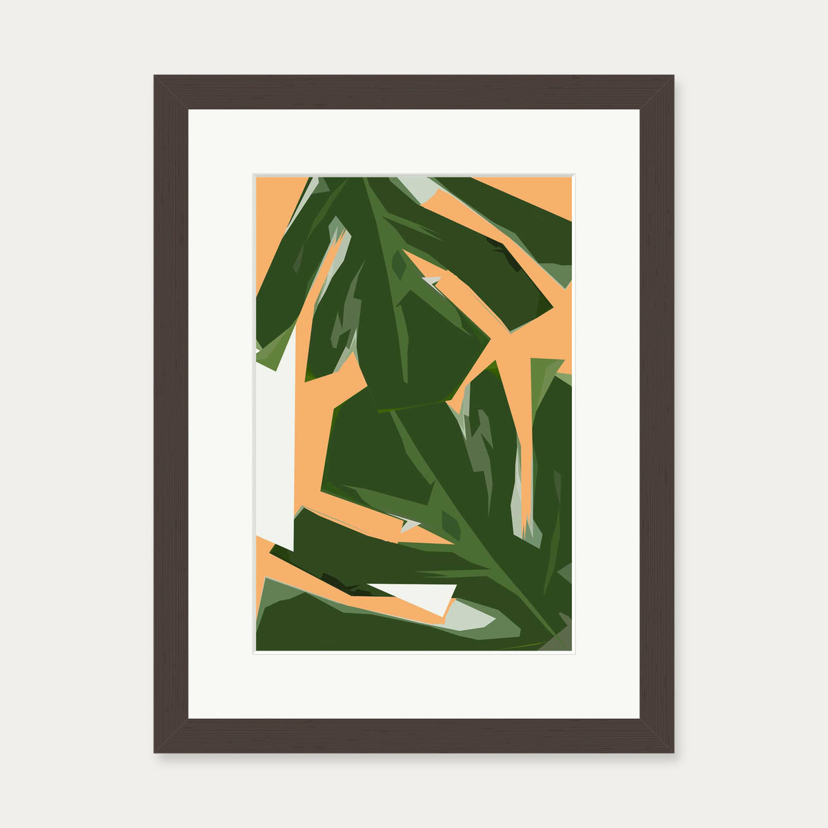 Abstract Leaves Illustrated Art Print — 30 x 40 cm — Brown Frame
