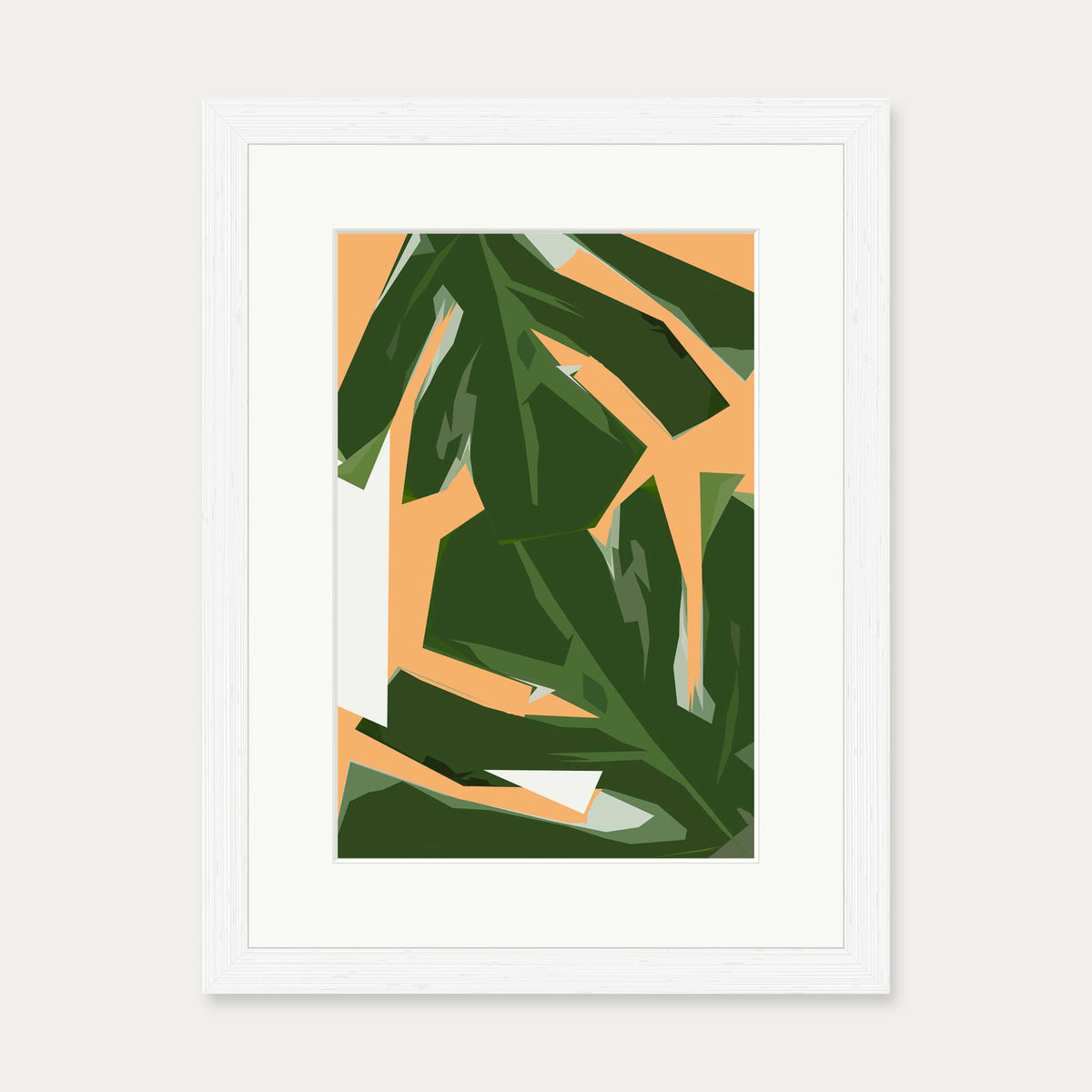 Abstract Leaves Illustrated Art Print — 30 x 40 cm — White Frame
