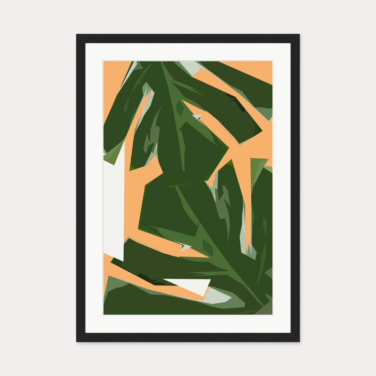 Abstract Leaves Illustrated Art Print — 50 x 70 cm — Black Frame