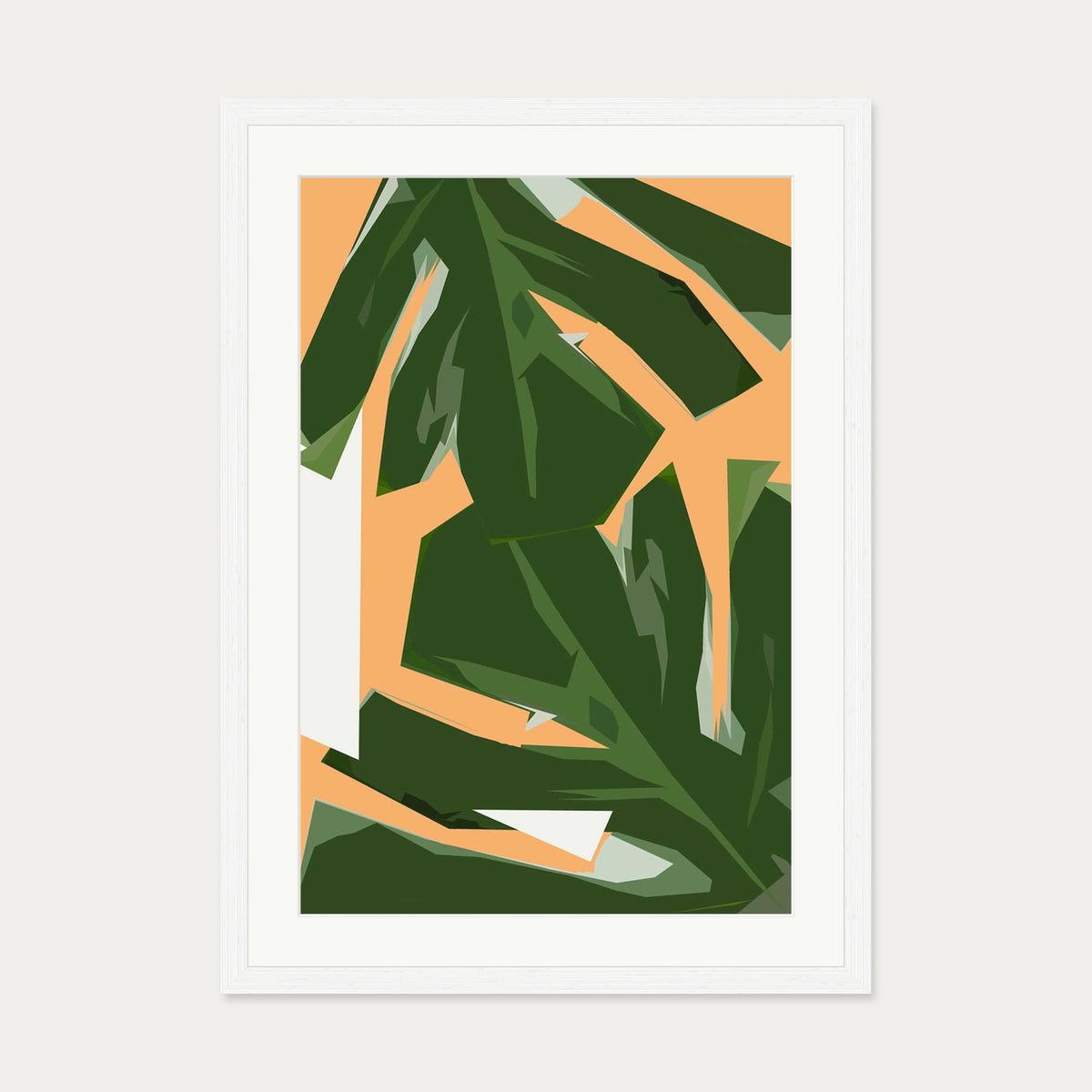 Abstract Leaves Illustrated Art Print — 50 x 70 cm — White Frame