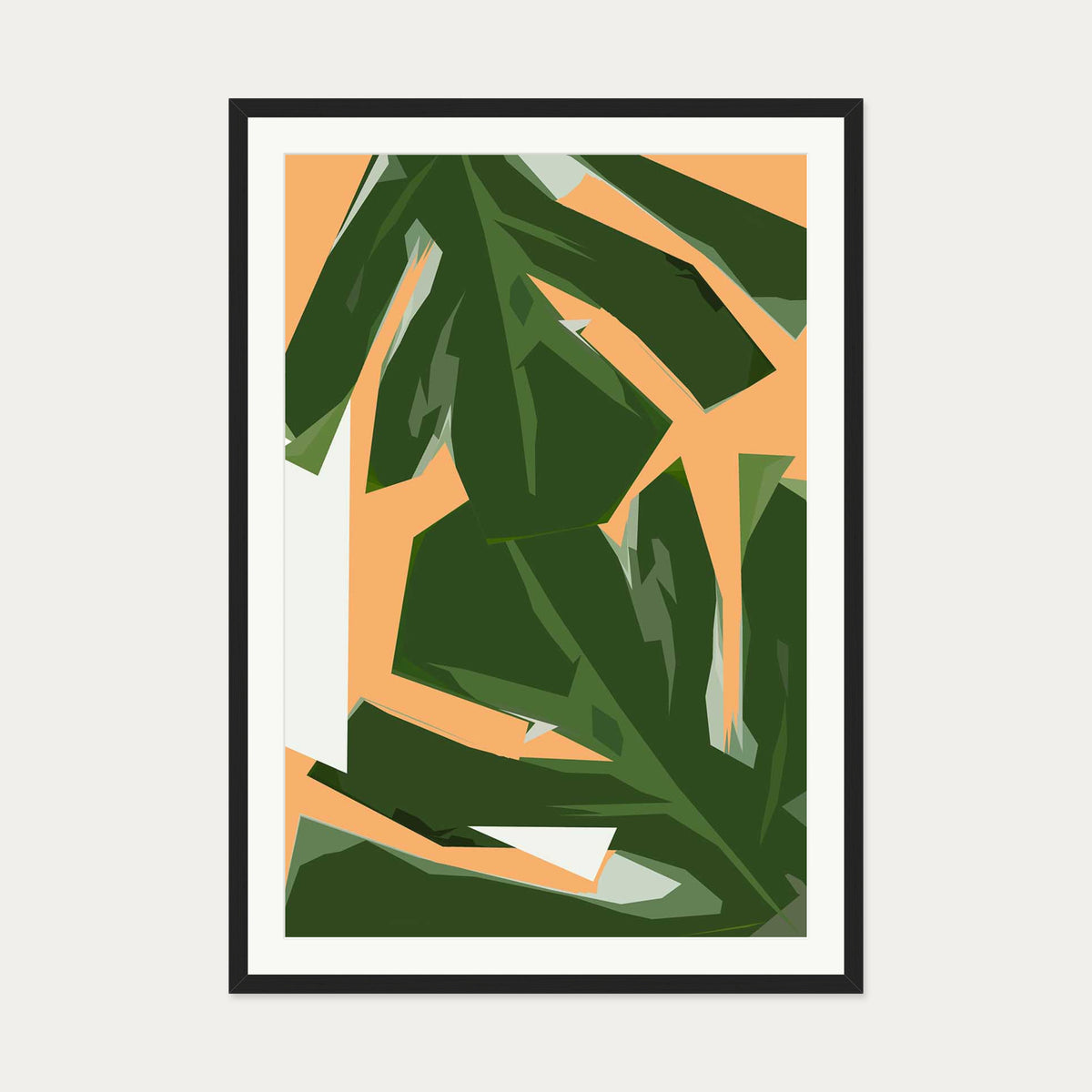 Abstract Leaves Illustrated Art Print — 70 x 100 cm — Black Frame