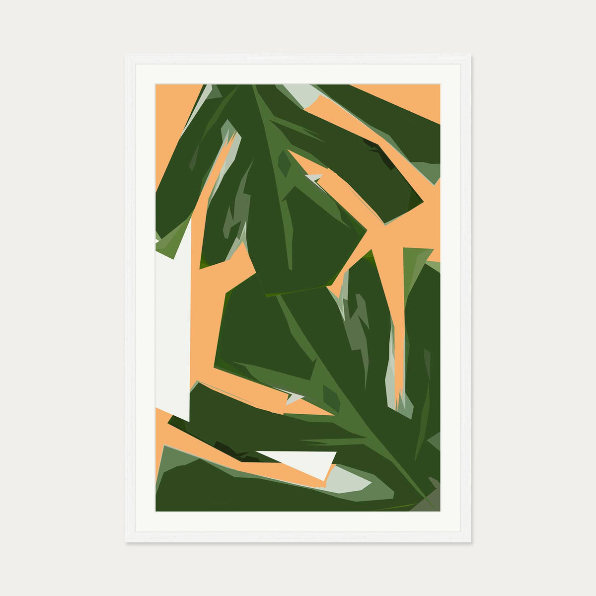 Abstract Leaves Illustrated Art Print — 70 x 100 cm — White Frame