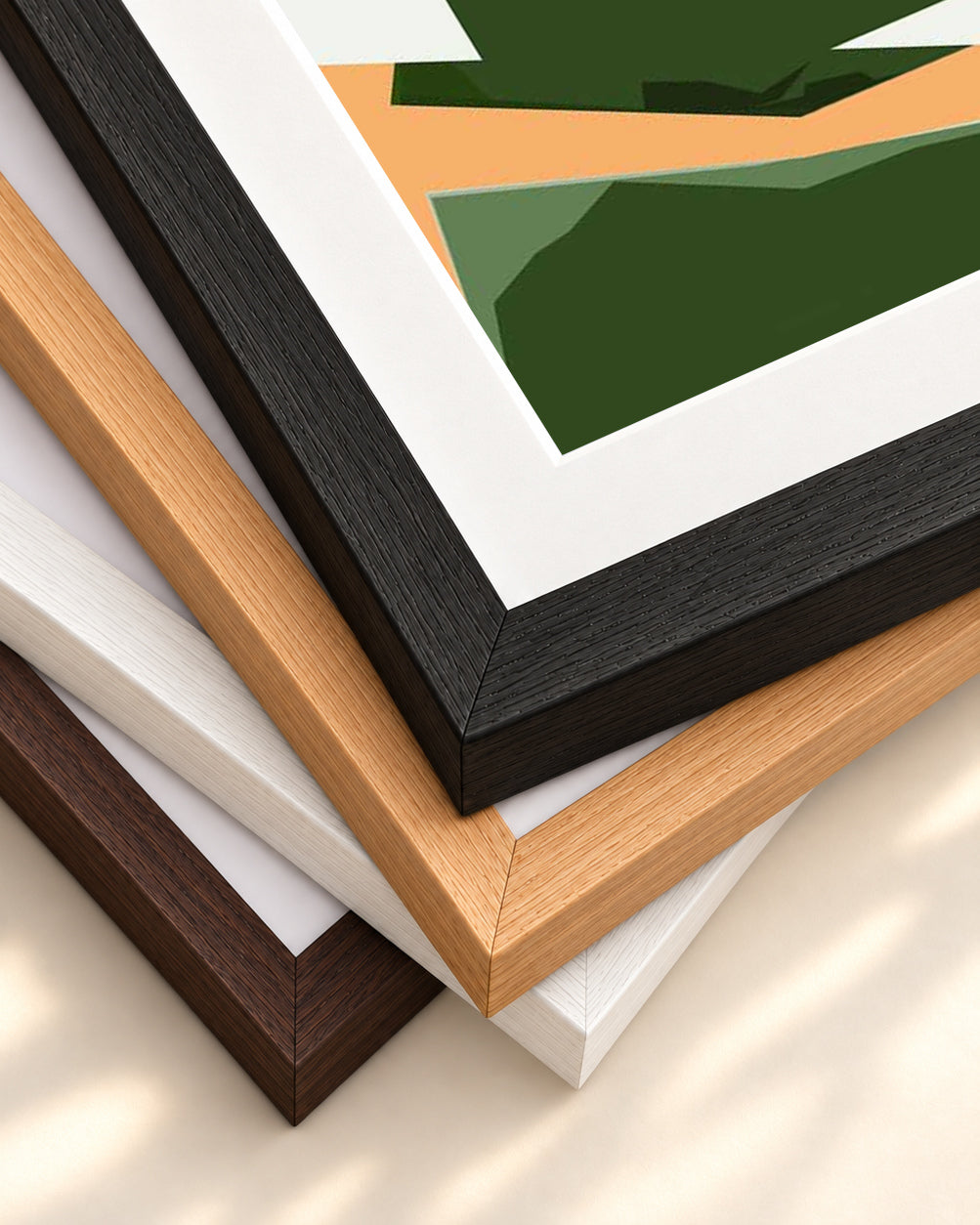 Abstract Leaves Illustrated Art Print — framed print corner with 5 cm mount and bevel