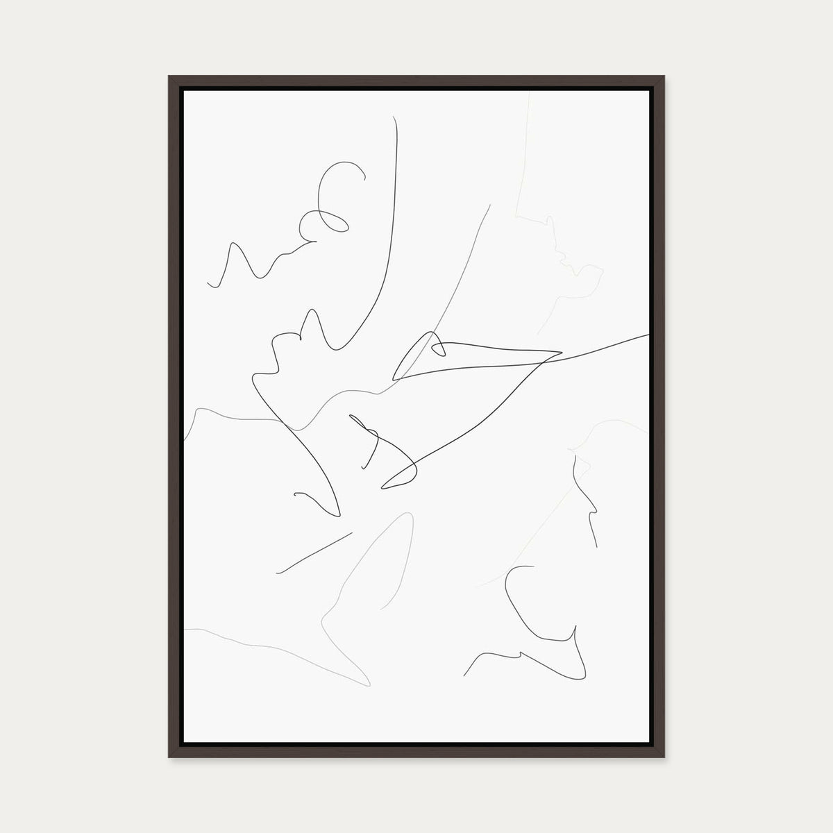 Abstract Line Art Canvas Art — 50 x 70 cm — Brown Frame