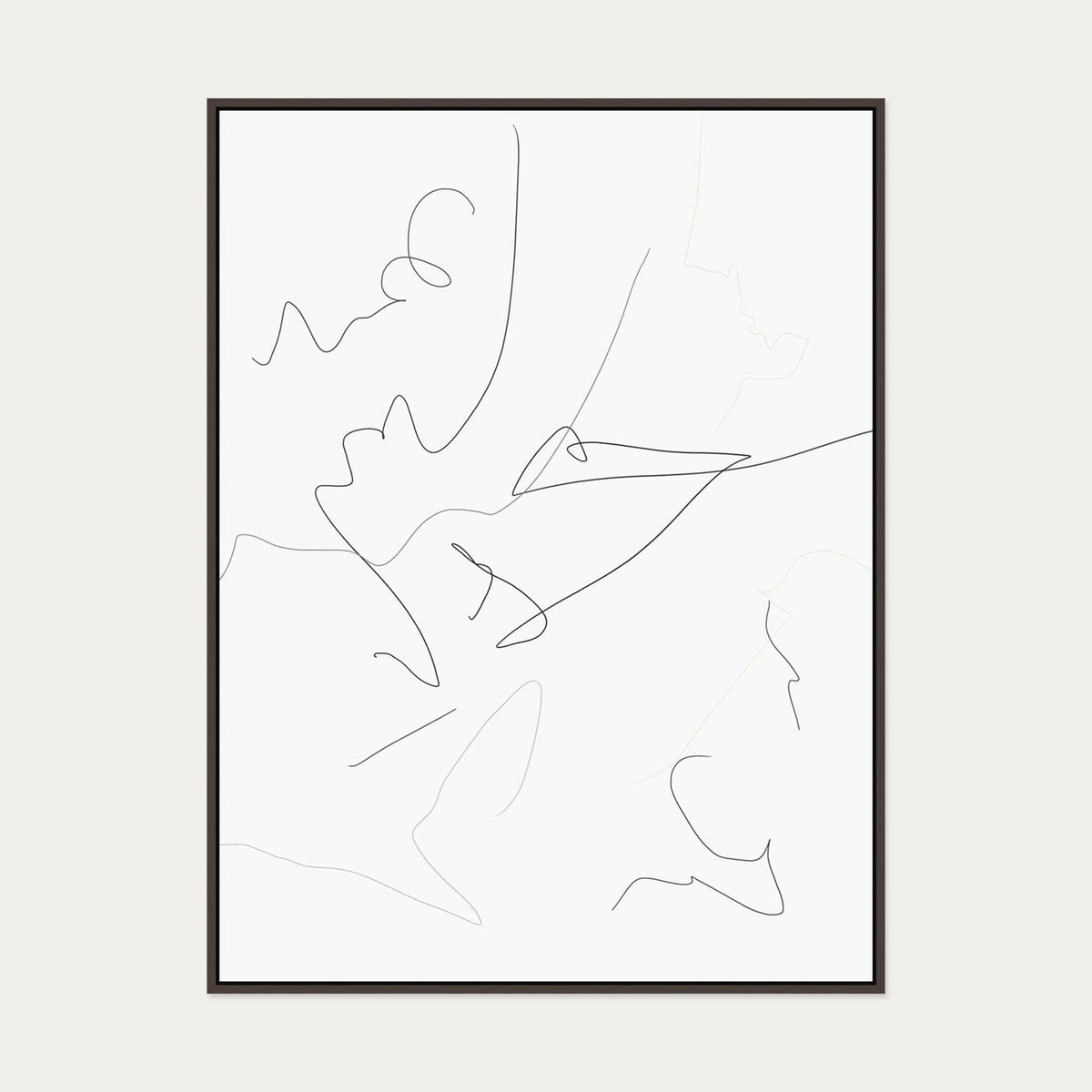 Abstract Line Art Canvas Art — 90 x 120 cm — Brown Frame