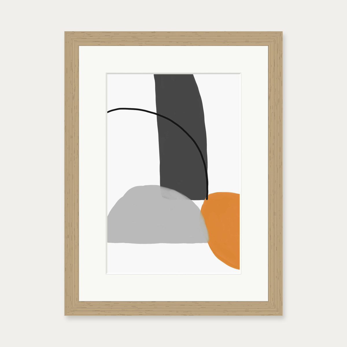 Abstract Line Orange Grey Art Print — 30 x 40 cm — Oak Frame
