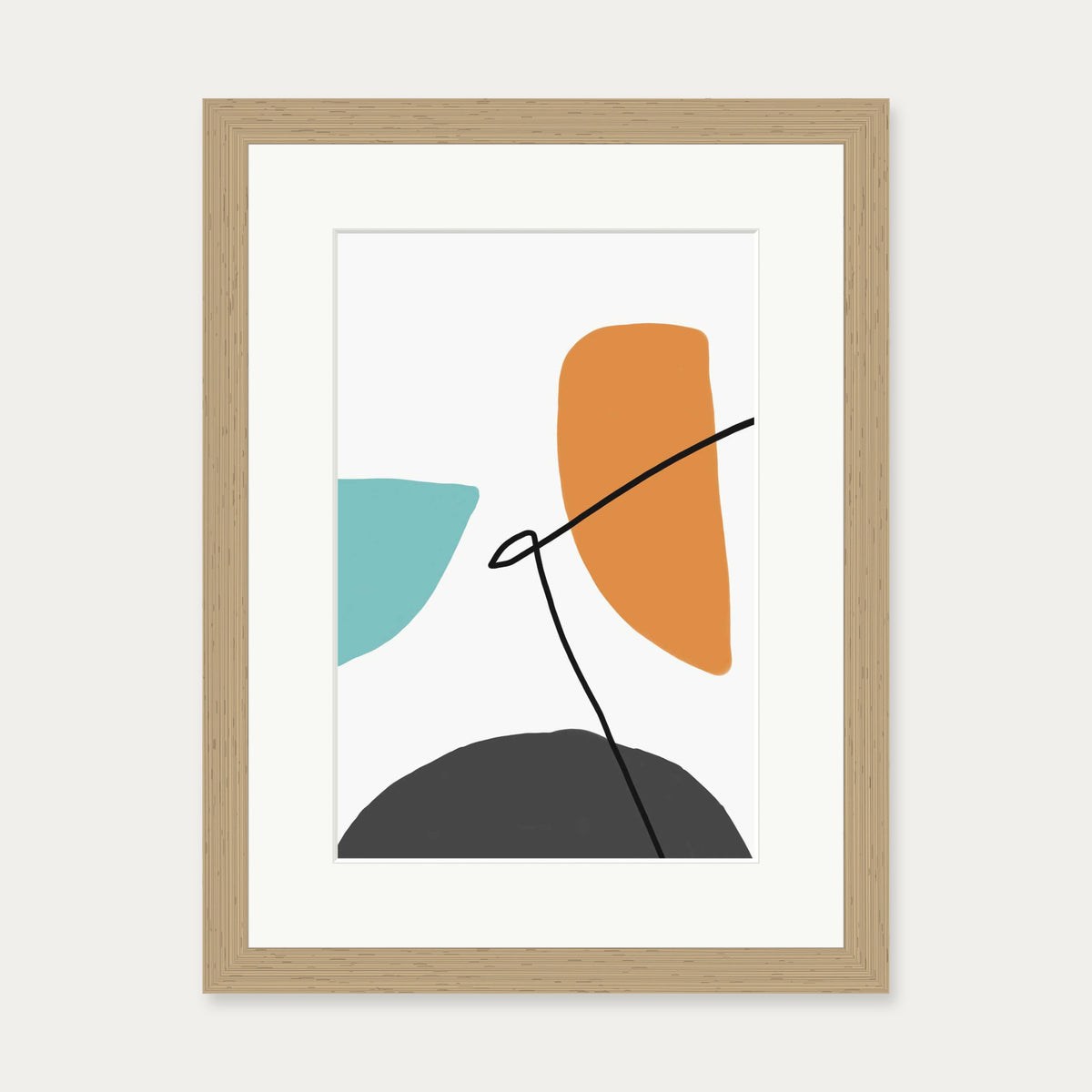 Abstract Line Orange Teal Grey Art Print — 30 x 40 cm — Oak Frame