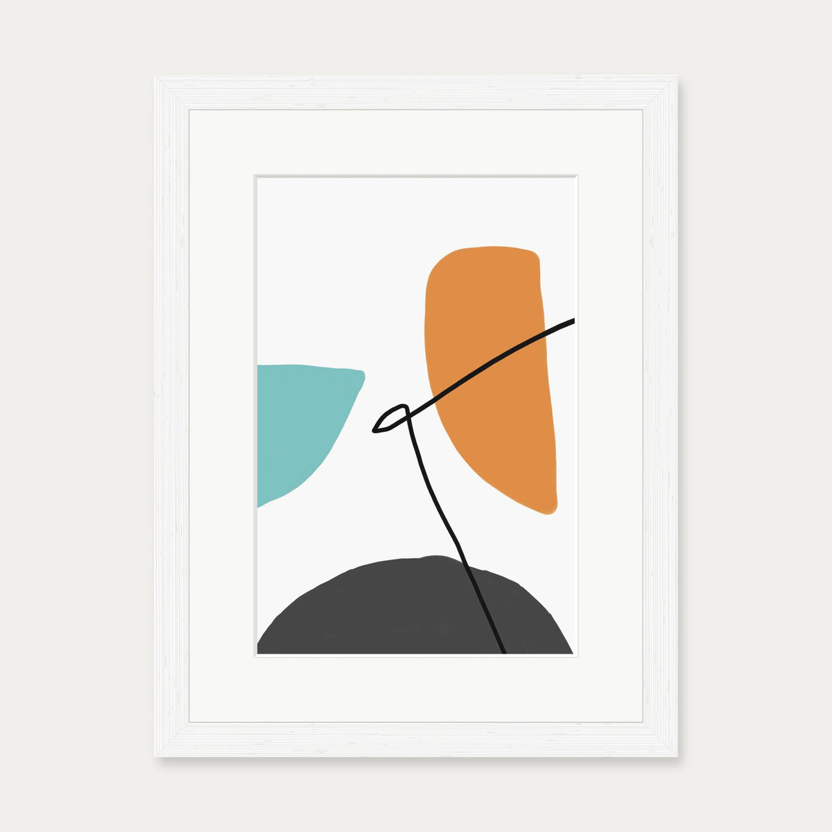 Abstract Line Orange Teal Grey Art Print — 30 x 40 cm — White Frame