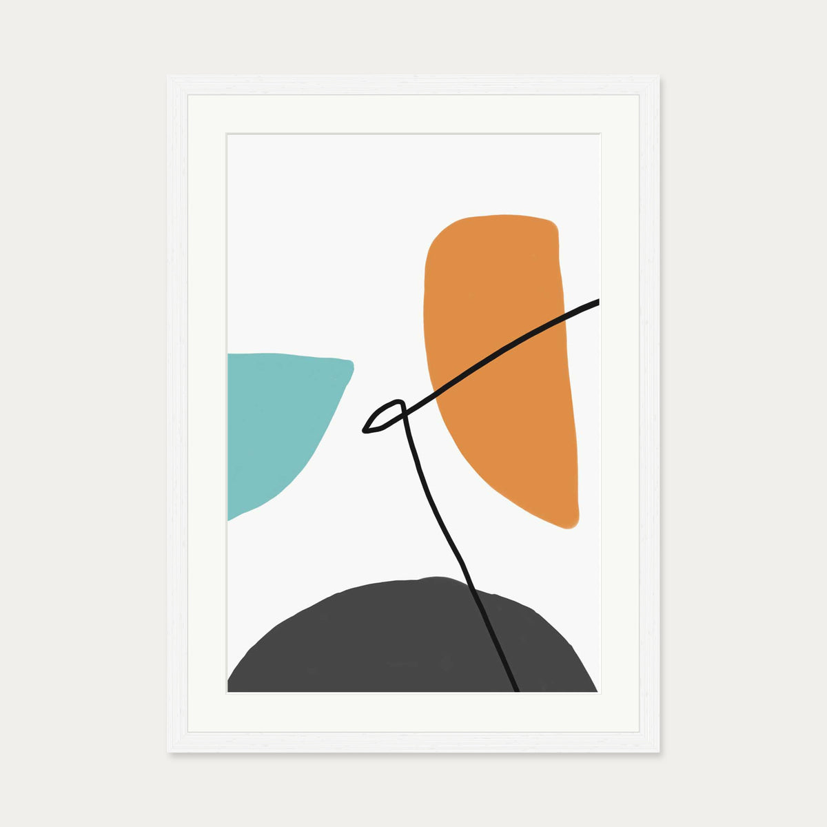 Abstract Line Orange Teal Grey Art Print — 50 x 70 cm — White Frame