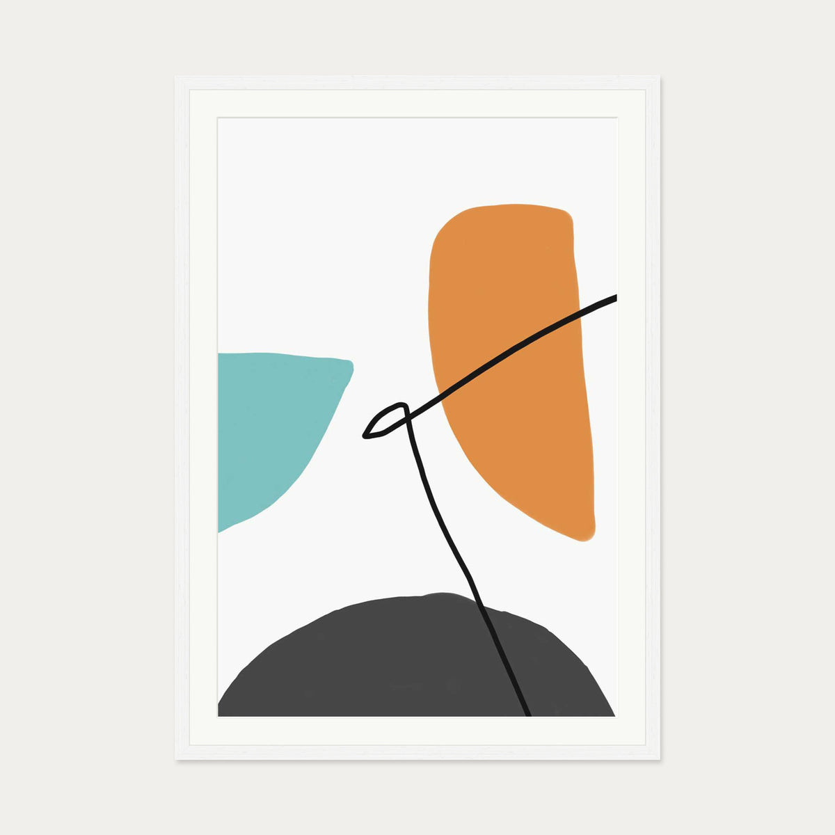 Abstract Line Orange Teal Grey Art Print — 70 x 100 cm — White Frame