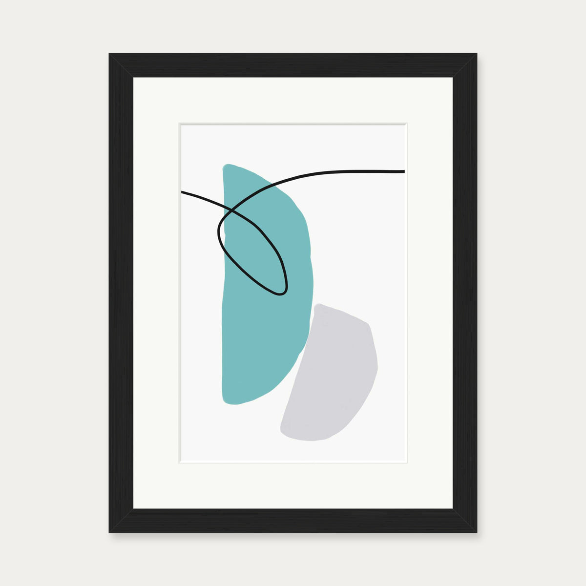 Abstract Line Teal Grey Art Print — 30 x 40 cm — Black Frame