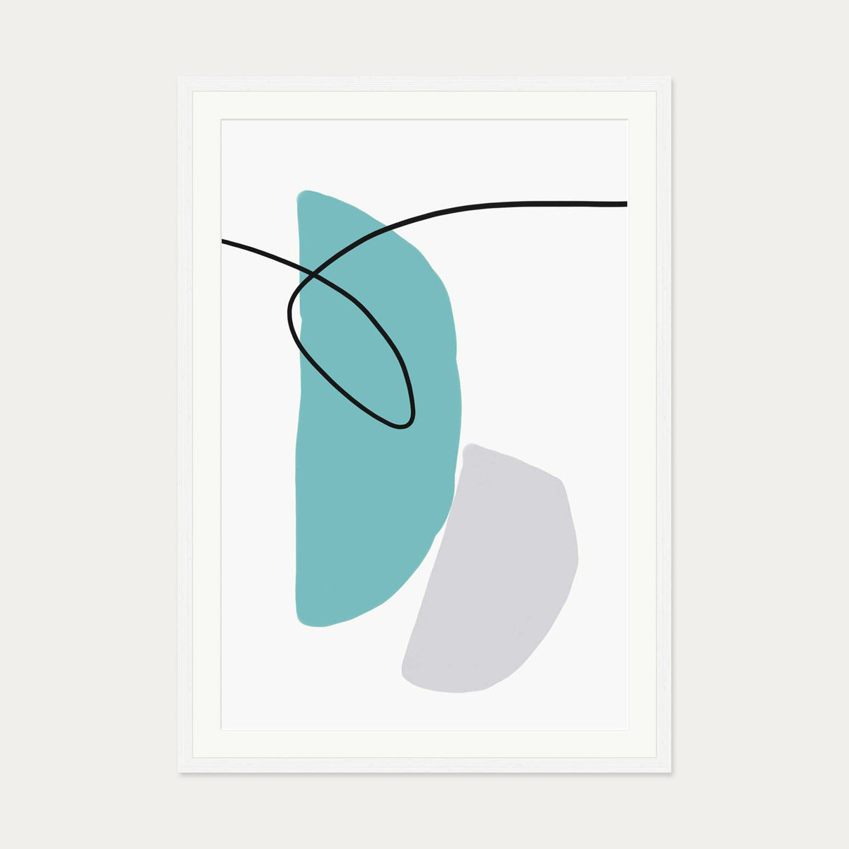 Abstract Line Teal Grey Art Print — 70 x 100 cm — White Frame