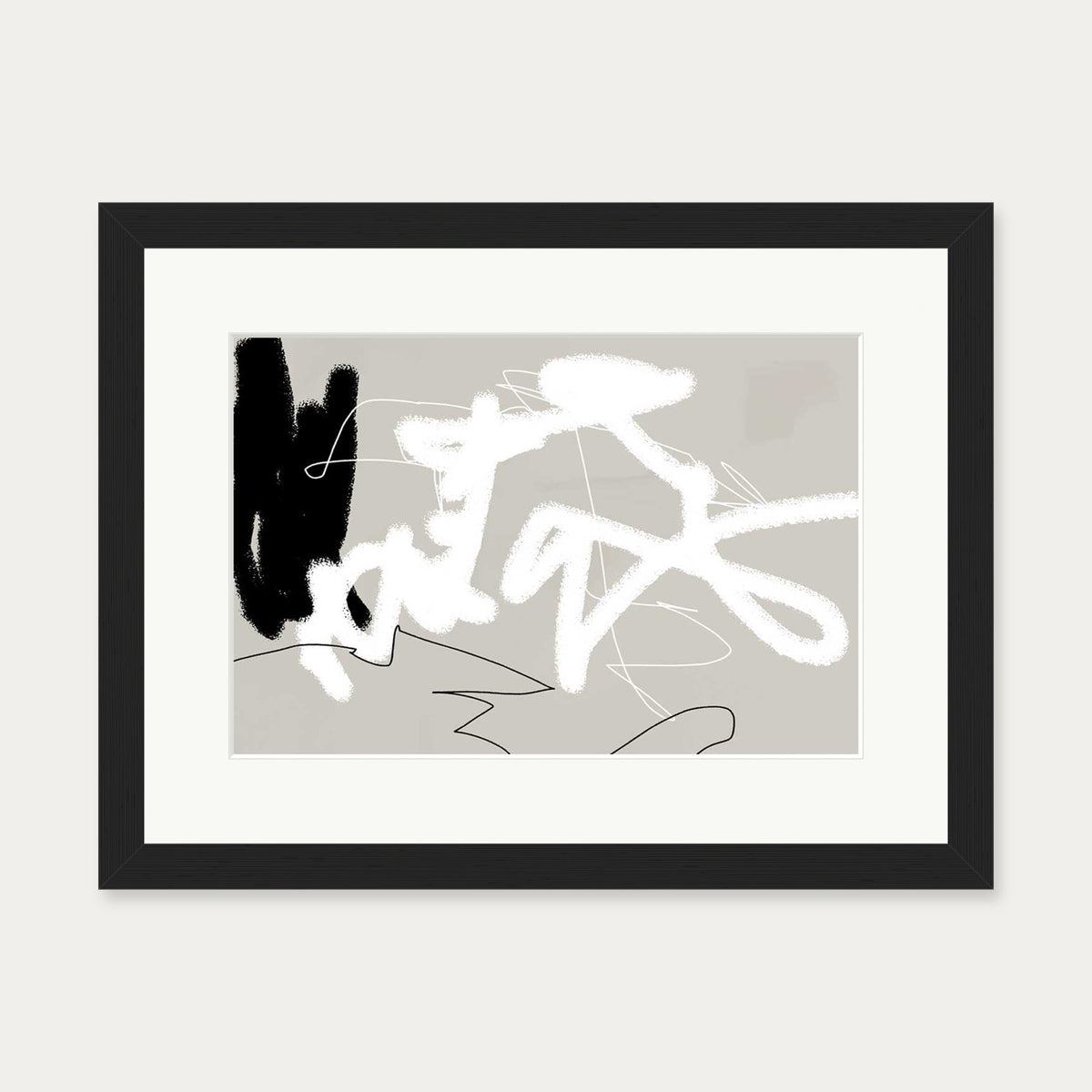 Abstract Lines on Beige Art Print — 30 x 40 cm — Black Frame
