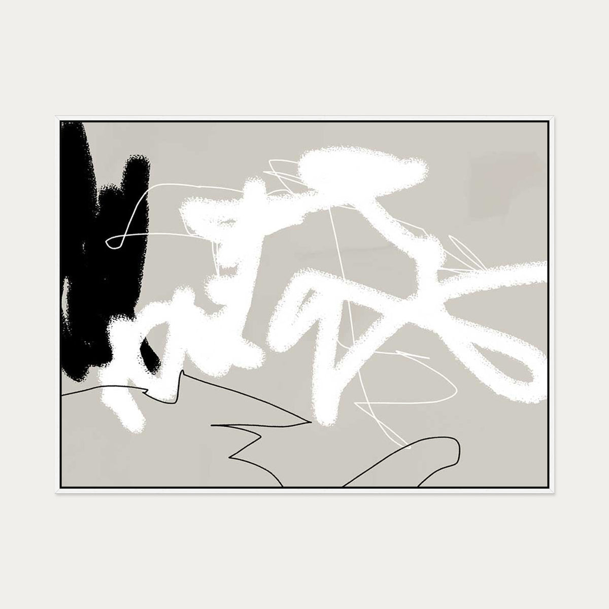 Abstract Lines On Beige Canvas Art — 90 x 120 cm — White Frame